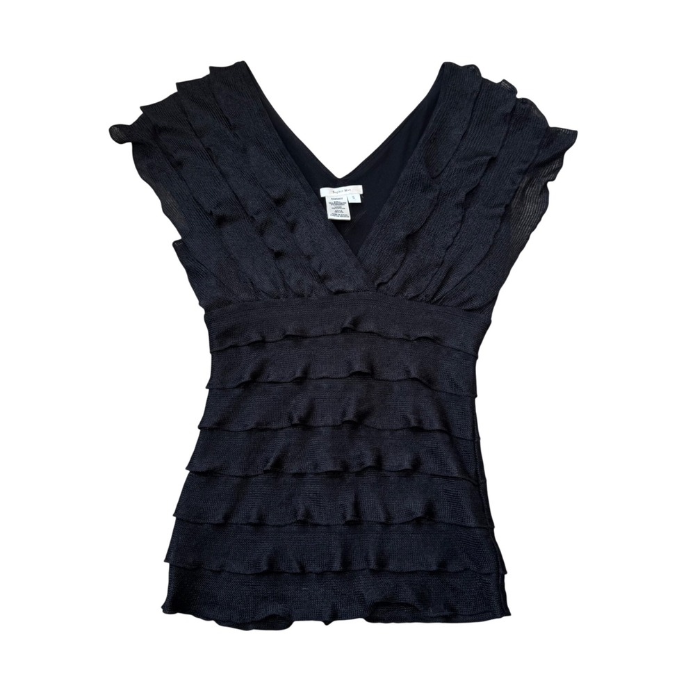 Sophie Max Tiered Ruffle Top Black Women's Size Small Y2K Flutter Top Coquette